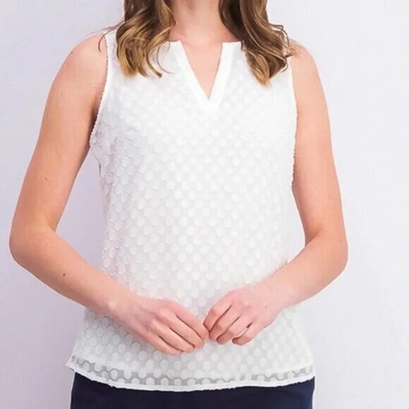 Market & Spruce Size Large Ezide Textured Mixed Material Sleeveless Top White - Picture 1 of 6